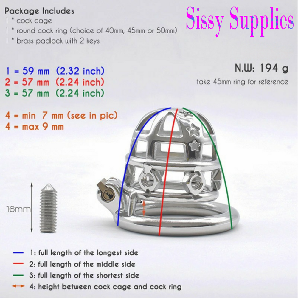 Starspike Stainless Steel Chastity Cage USA ONLY - OVERSTOCK