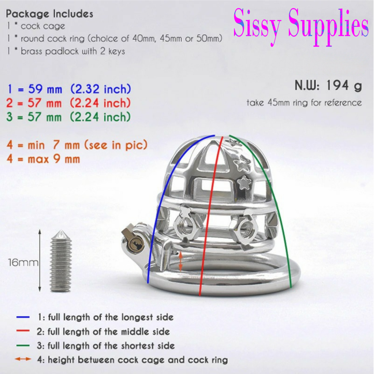 Starspike Stainless Steel Chastity Cage USA ONLY - OVERSTOCK