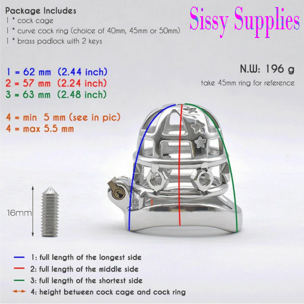 Starspike Stainless Steel Chastity Cage USA ONLY - OVERSTOCK