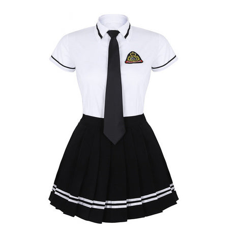 TiaoBug Japanese School Girl Uniform Suit White Short Sleeve T-shirt Top Pleated Skirt Cosplay Korean Girls Student Costume Set