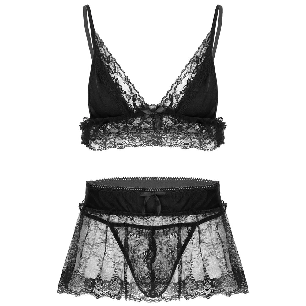 Sissy Lingerie Set Lace Crop Top & Mini Skirt