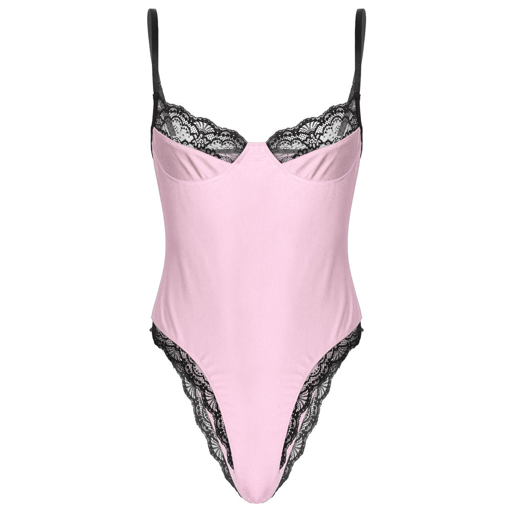 Lace Trimming Sissy Bodycon Bodysuit