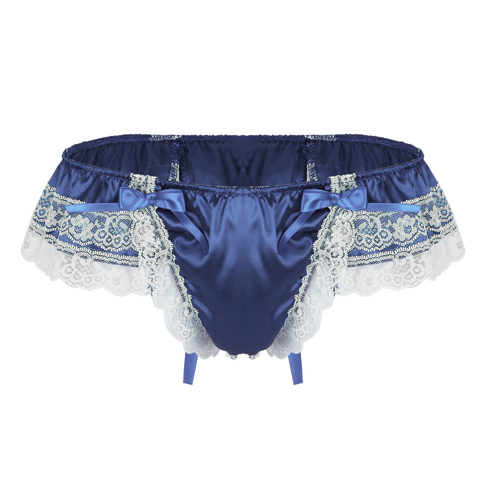 Shiny Soft Satin Floral Lace Low Rise Sissy Panties