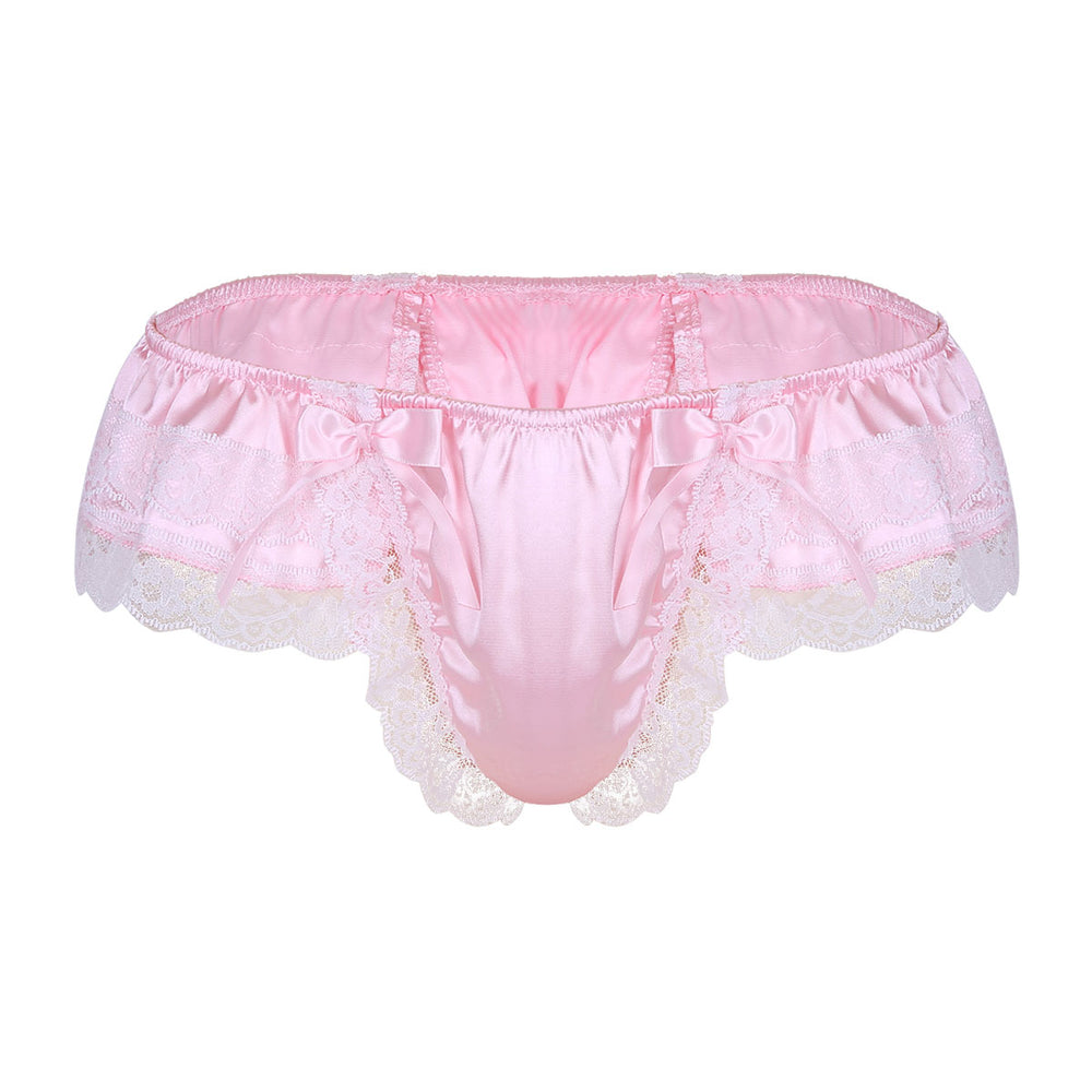 Shiny Soft Satin Floral Lace Low Rise Sissy Panties