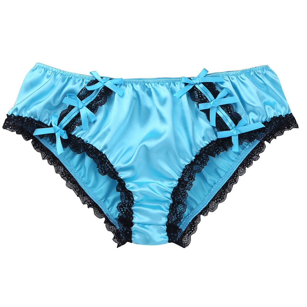 Ruffled Floral Lace Satin Low Rise Sissy Panties