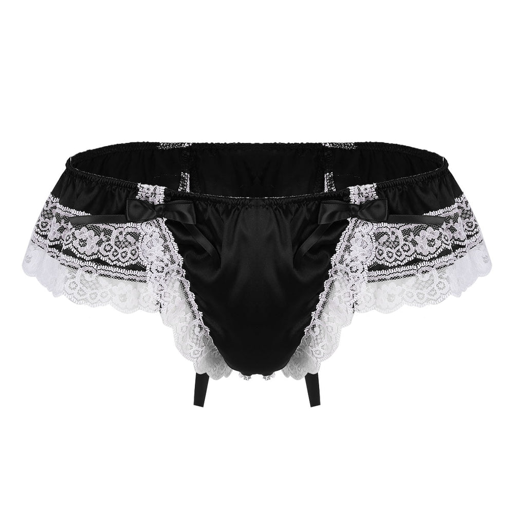 Shiny Soft Satin Floral Lace Low Rise Sissy Panties