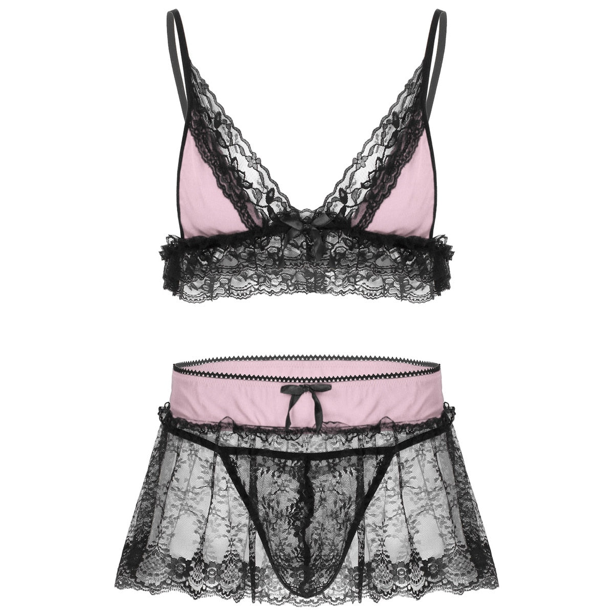 Sissy Lingerie Set Lace Crop Top & Mini Skirt