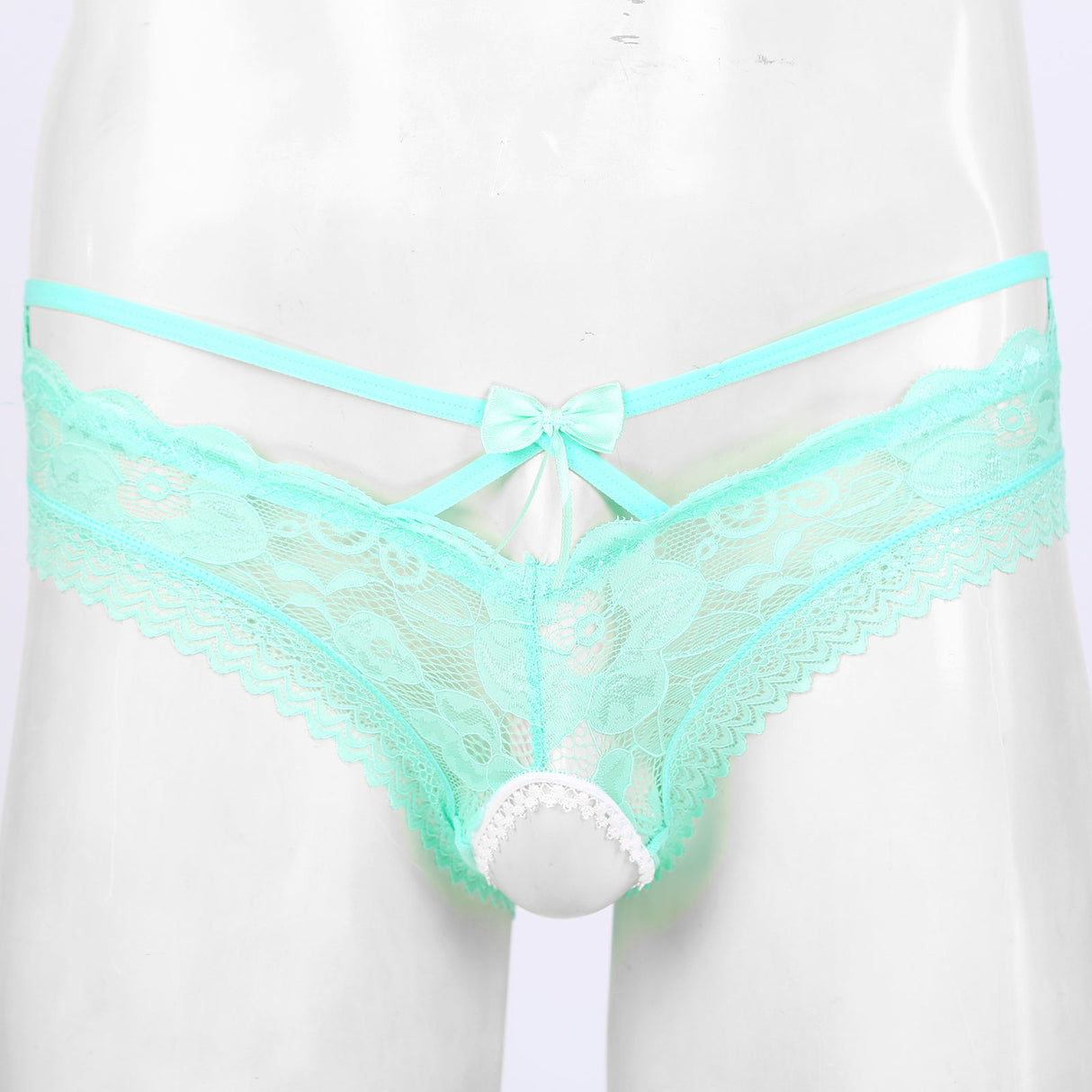 Sexy Sissy Sheer Lace Crotchless Briefs With Bowknot