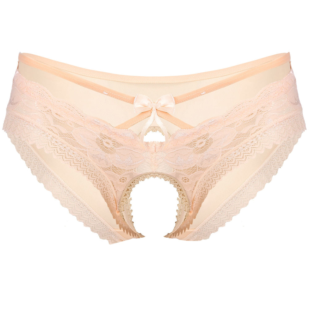 Sexy Sissy Sheer Lace Crotchless Briefs With Bowknot
