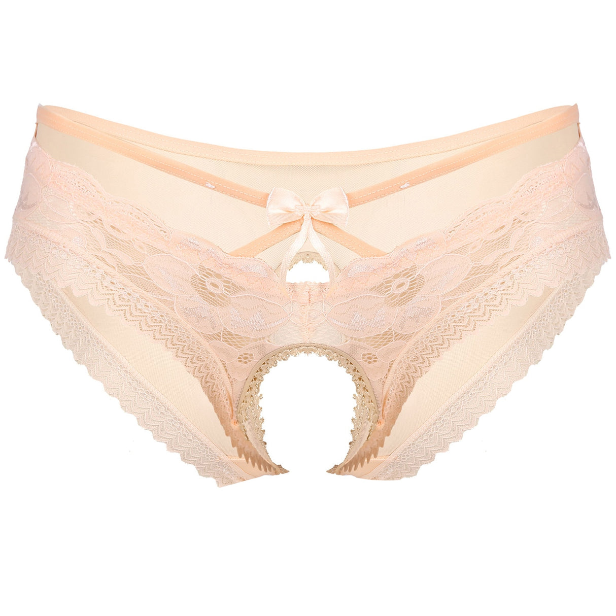 Sexy Sissy Sheer Lace Crotchless Briefs With Bowknot