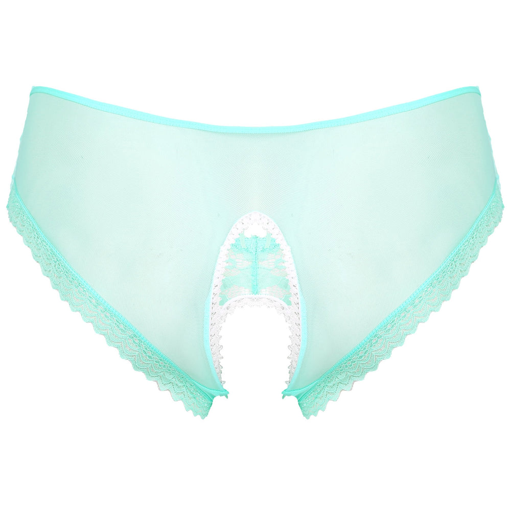 Sexy Sissy Sheer Lace Crotchless Briefs With Bowknot