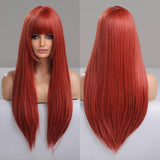 Long Heat Resistant Straight Wigs with Bangs