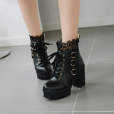 Chunky Platform Ankle Boots With Lace Trim