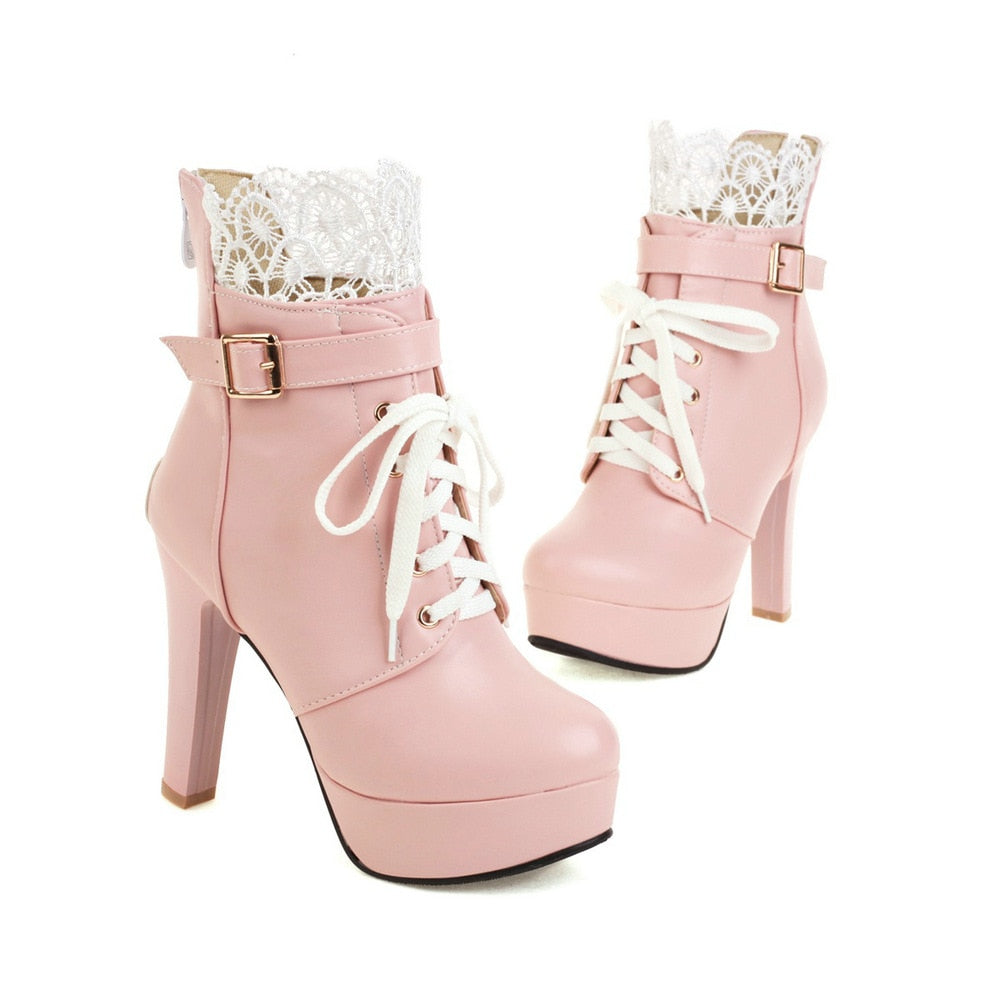 Lolita Platform Spike High Heel Lace up Ankle Boots