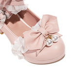 Ruffle Bow Cross Strap Mary Jane High Heel Shoes