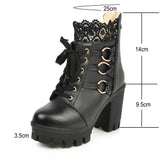 Chunky Platform Ankle Boots With Lace Trim