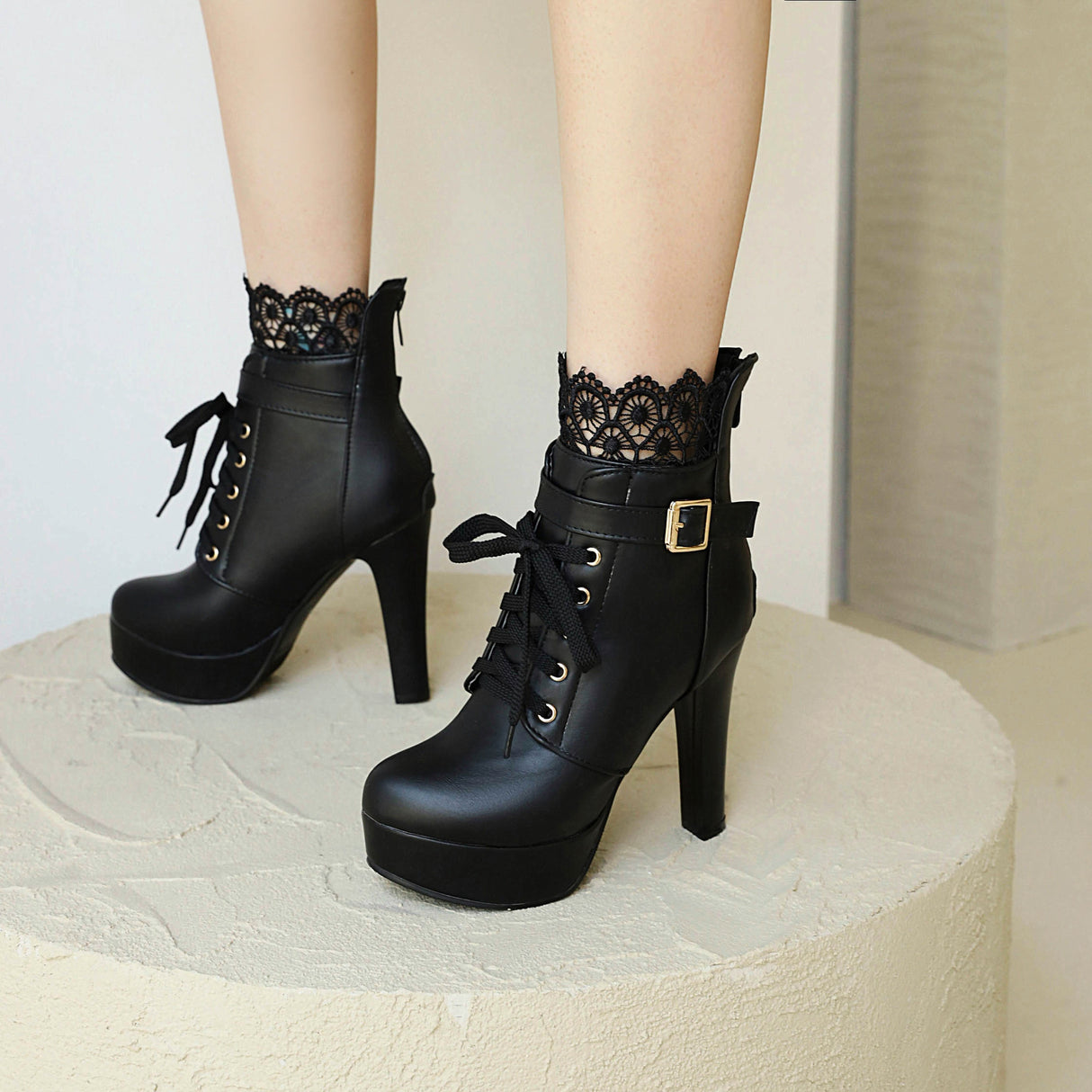 Lolita Platform Spike High Heel Lace up Ankle Boots