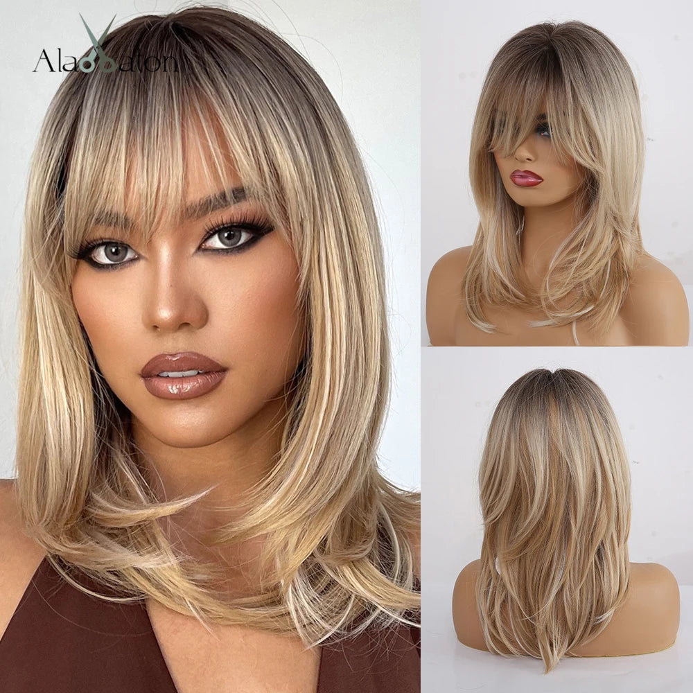 Blonde Allure Synthetic Wig with Bangs