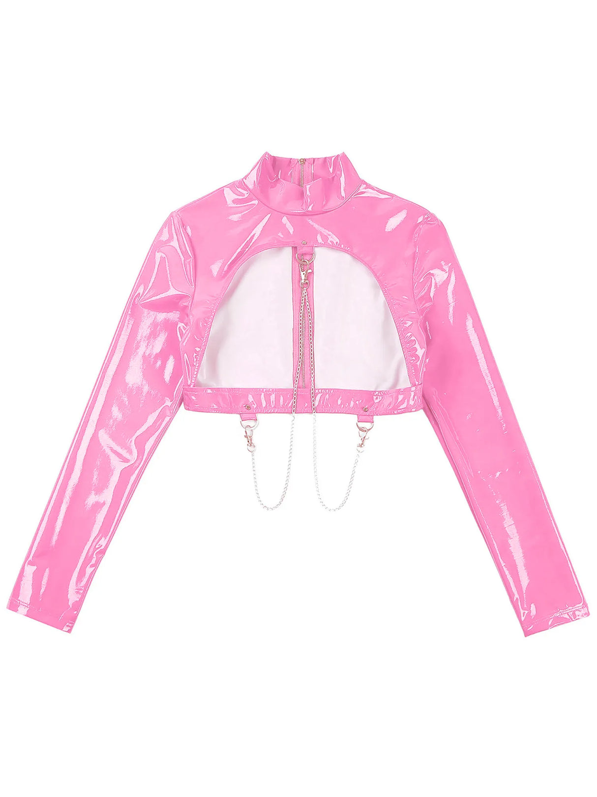 Back Zipper Crop Top Glossy Leather