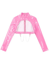 Back Zipper Crop Top Glossy Leather