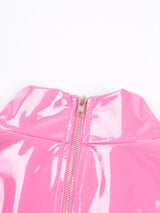 Back Zipper Crop Top Glossy Leather