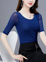 Mesh O-neck Short Sleeve Shirt