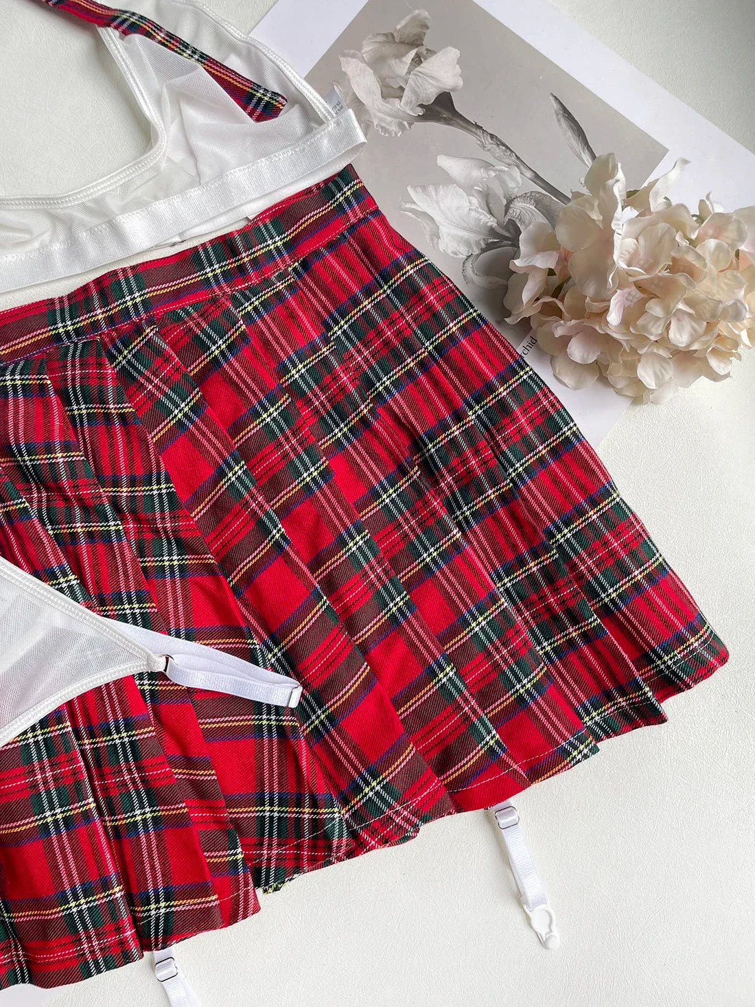 Teacher Cosplay Sheer Halter & Bra Plaid Skirt