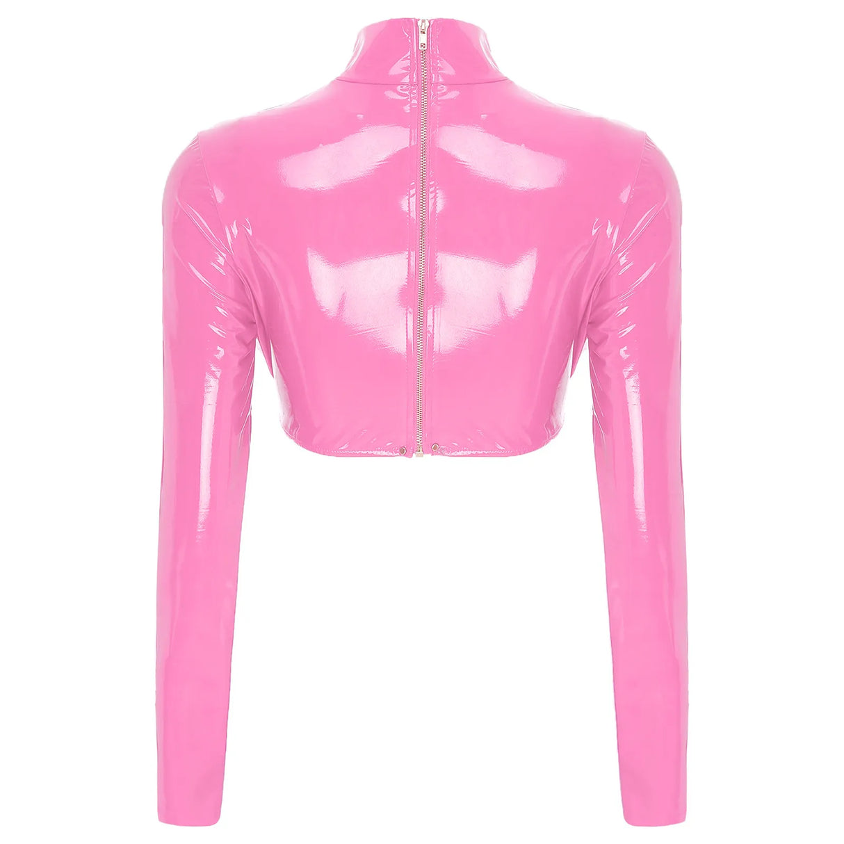 Back Zipper Crop Top Glossy Leather