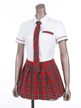 Cosplay School Uniform Short Sleeve with Plaid Skirt