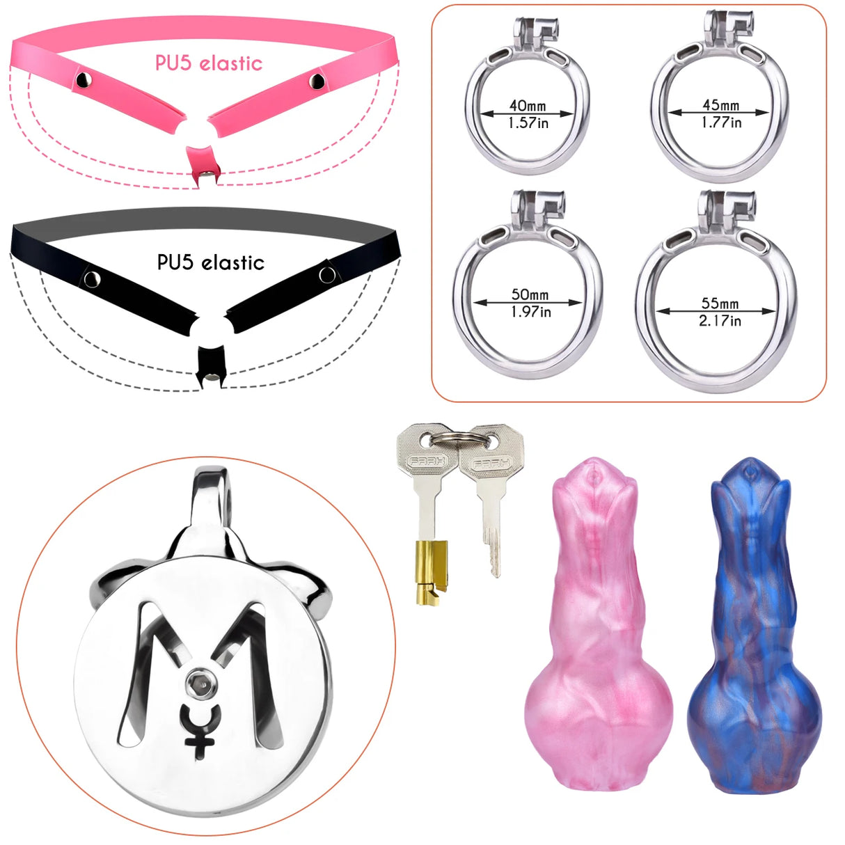 Flirty Fusion SS Chastity Cage + Nebula Dildo