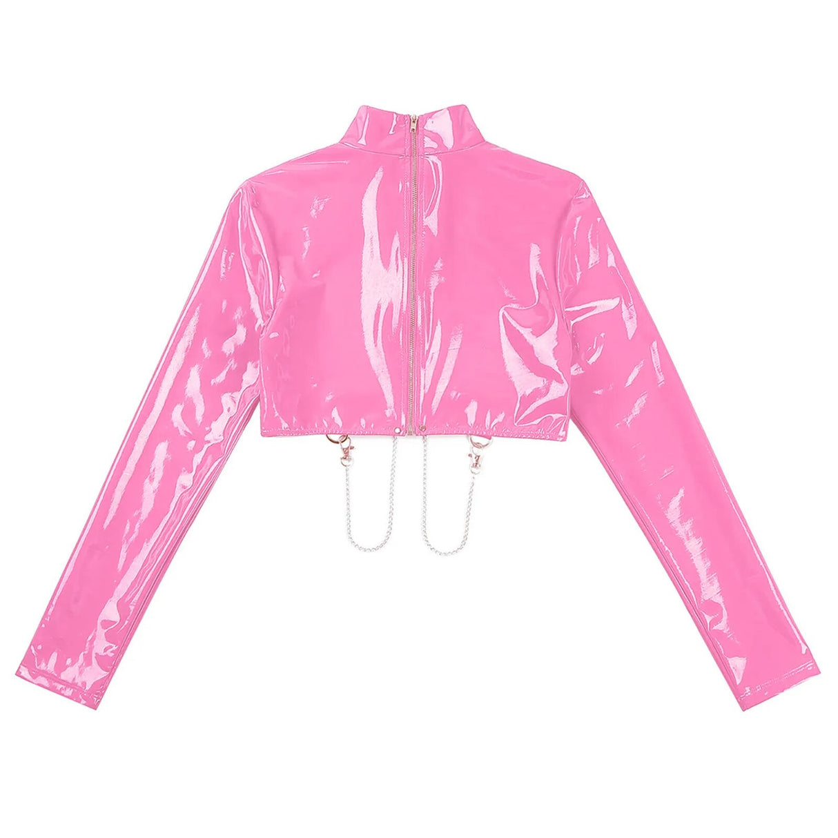 Back Zipper Crop Top Glossy Leather