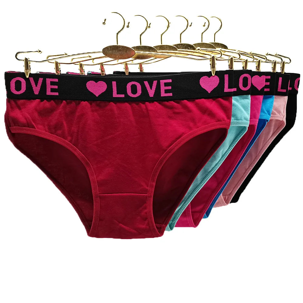 6pcs Mixed Solid Color "LOVE" Panties