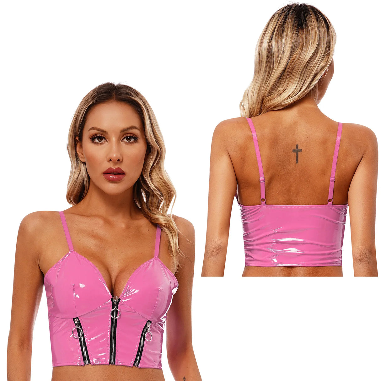 Barbie Doll Glossy Zipper Crop Top