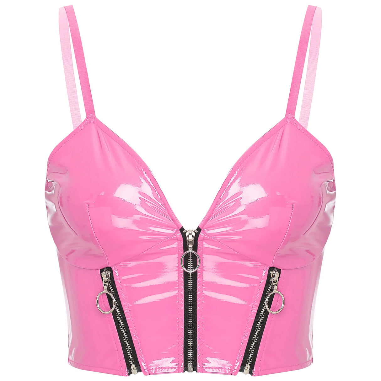 Barbie Doll Glossy Zipper Crop Top