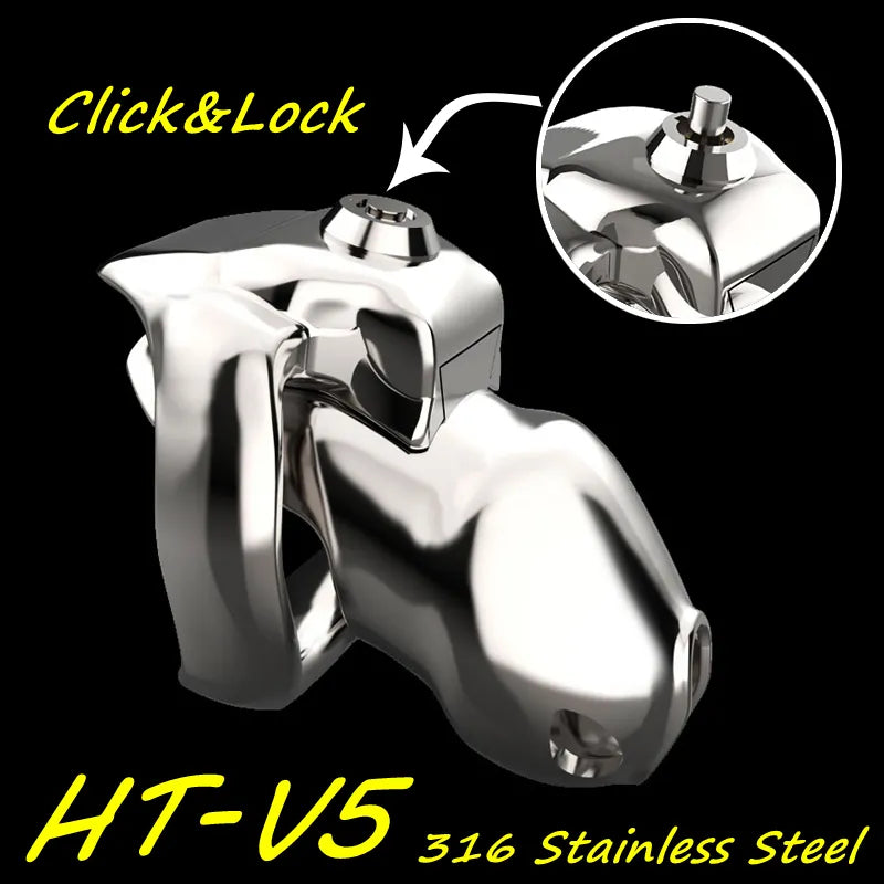 Click & Lock Stainless Steel Chastity Cage