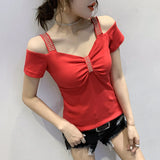 Chic Sexy V-Neck Off Shoulder Short Sleeve Top