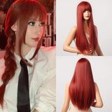 Long Heat Resistant Straight Wigs with Bangs