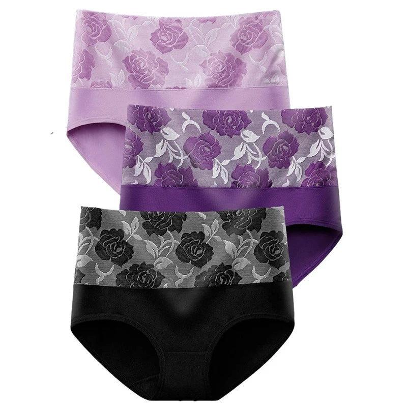 3 Pack High Waist Seamless Floral Briefs