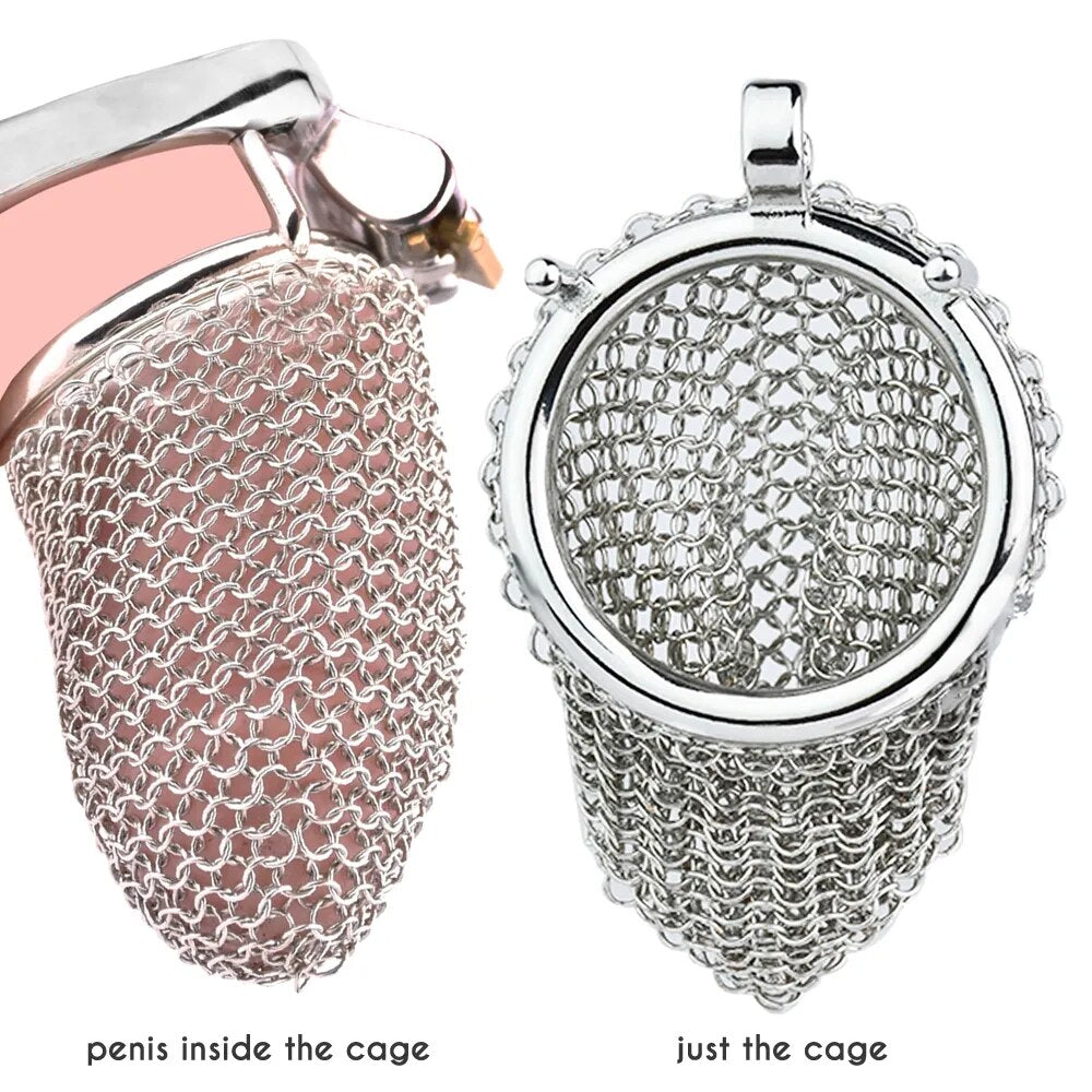 Chainmail Stainless Steel Metal Mesh Chastity Cage - 2.67"