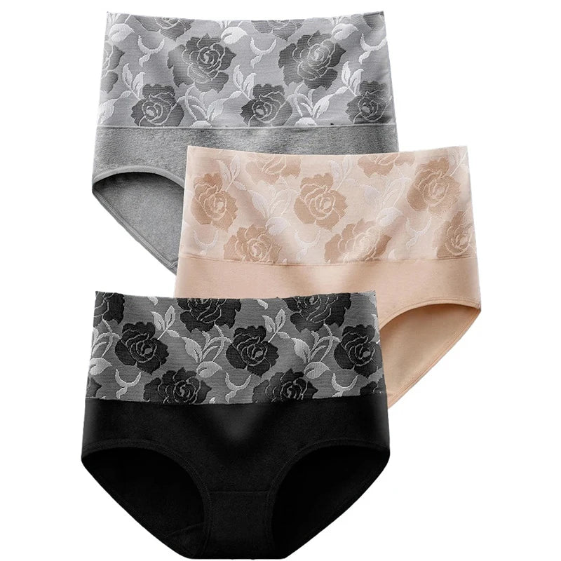 3 Pack High Waist Seamless Floral Briefs