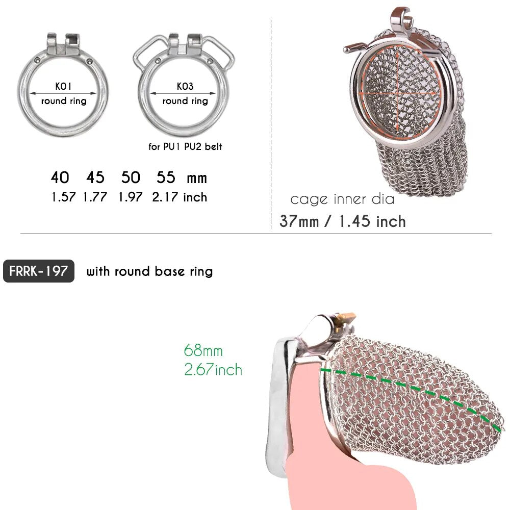 Chainmail Stainless Steel Metal Mesh Chastity Cage - 2.67"