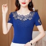 Solid Color Mesh Elegant Hollow Out Blouse