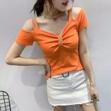 Chic Sexy V-Neck Off Shoulder Short Sleeve Top