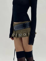 Punk Low Rise Mini Pleated Skirt With PU Belt