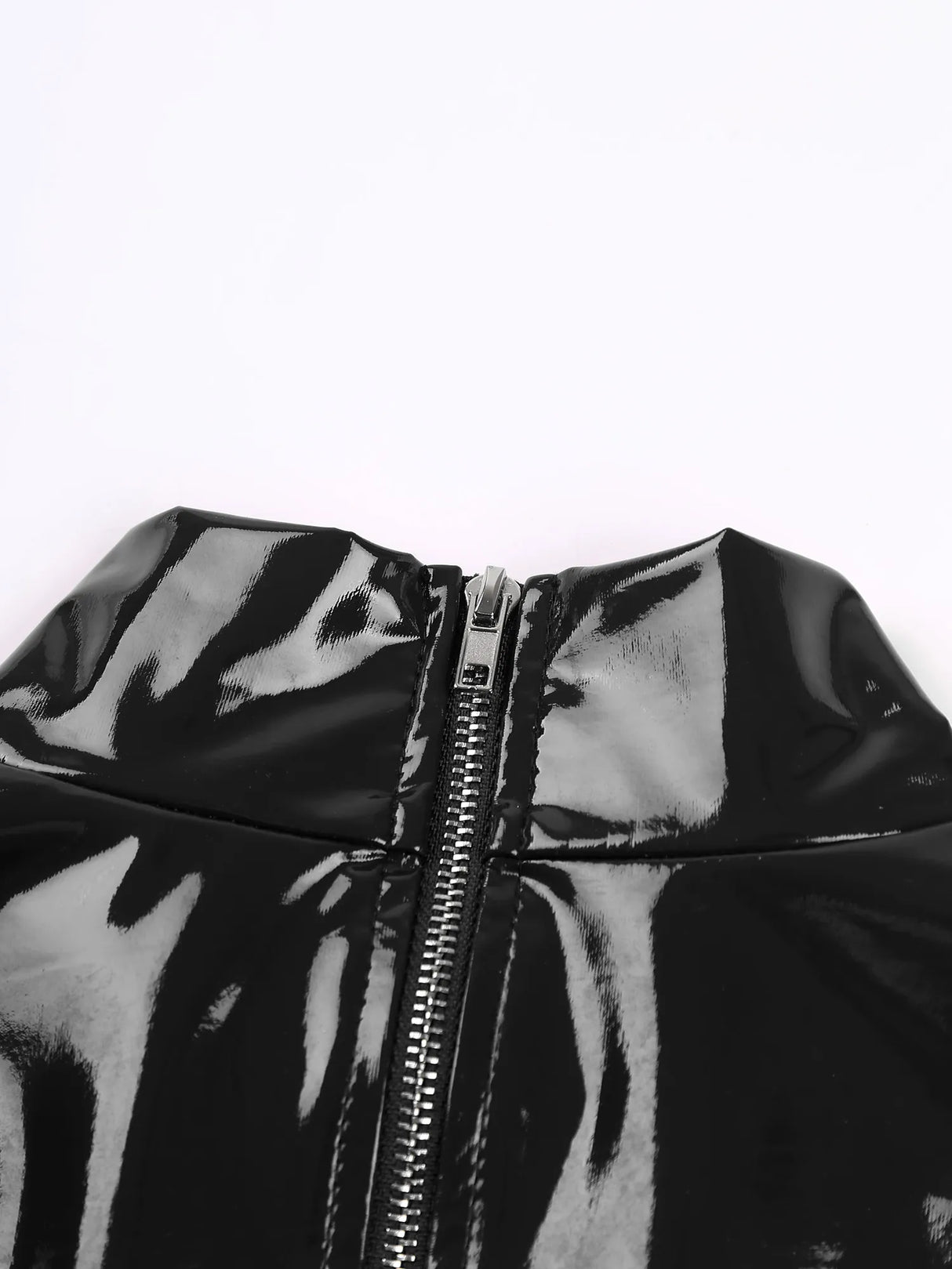 Back Zipper Crop Top Glossy Leather