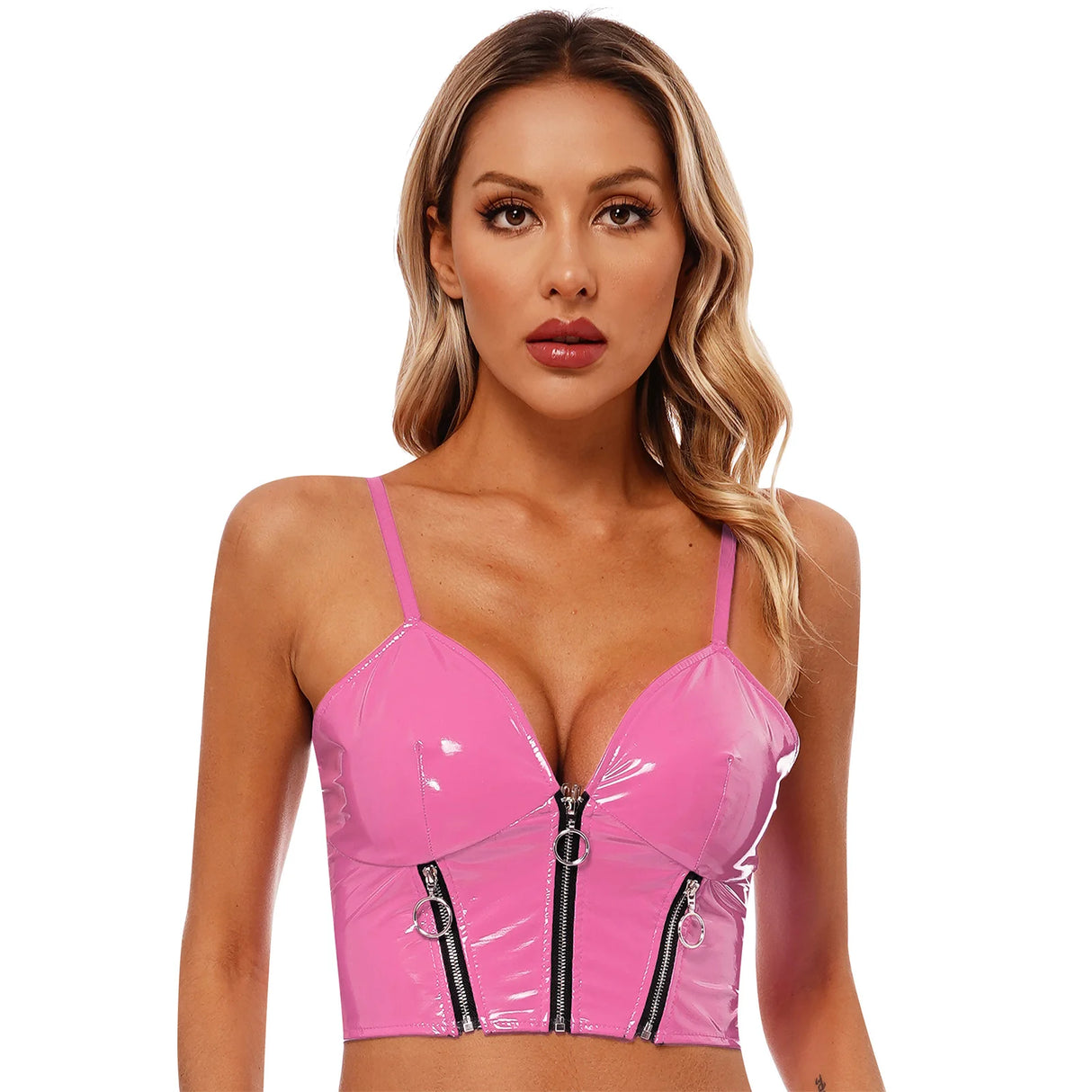 Barbie Doll Glossy Zipper Crop Top