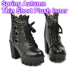 Chunky Platform Ankle Boots With Lace Trim