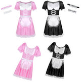 3Pcs Gay Mens Sissy Dress Maid Uniform Dress for Gay Sissy Costume Outfit Short Sleeve Satin Dress with Choker and Headband