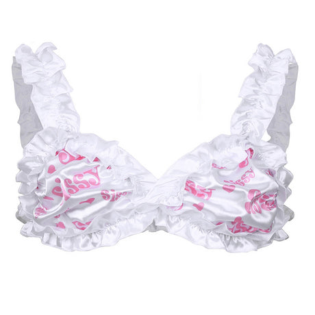 Mens Sissy Bralette Smooth Floral Wire-free Men Bra Top Letter Printed Frilly Ruffled Wide Shoulder Straps Unlined  Bra Tops