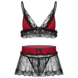 Sissy Lingerie Set Lace Crop Top & Mini Skirt